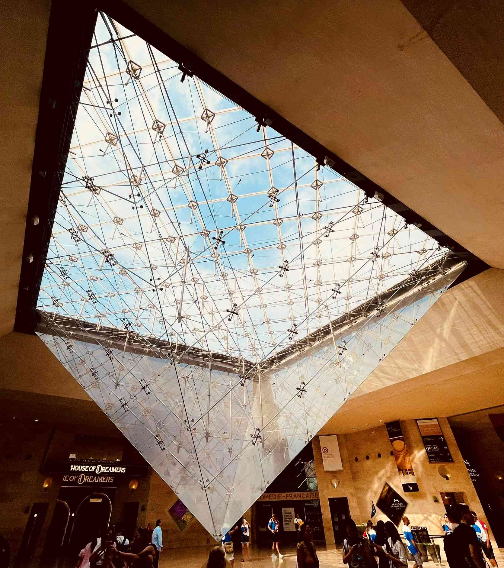 Louvre inside looking at glass ceiling